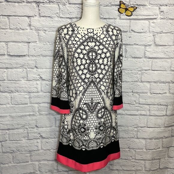 Eliza J Geometric Print 3/4 Sleeve Shift Dress Size 4 - Picture 2 of 14